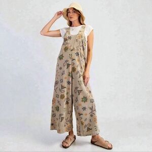 Easel Floral Print Jumpsuit Overalls Medium New
